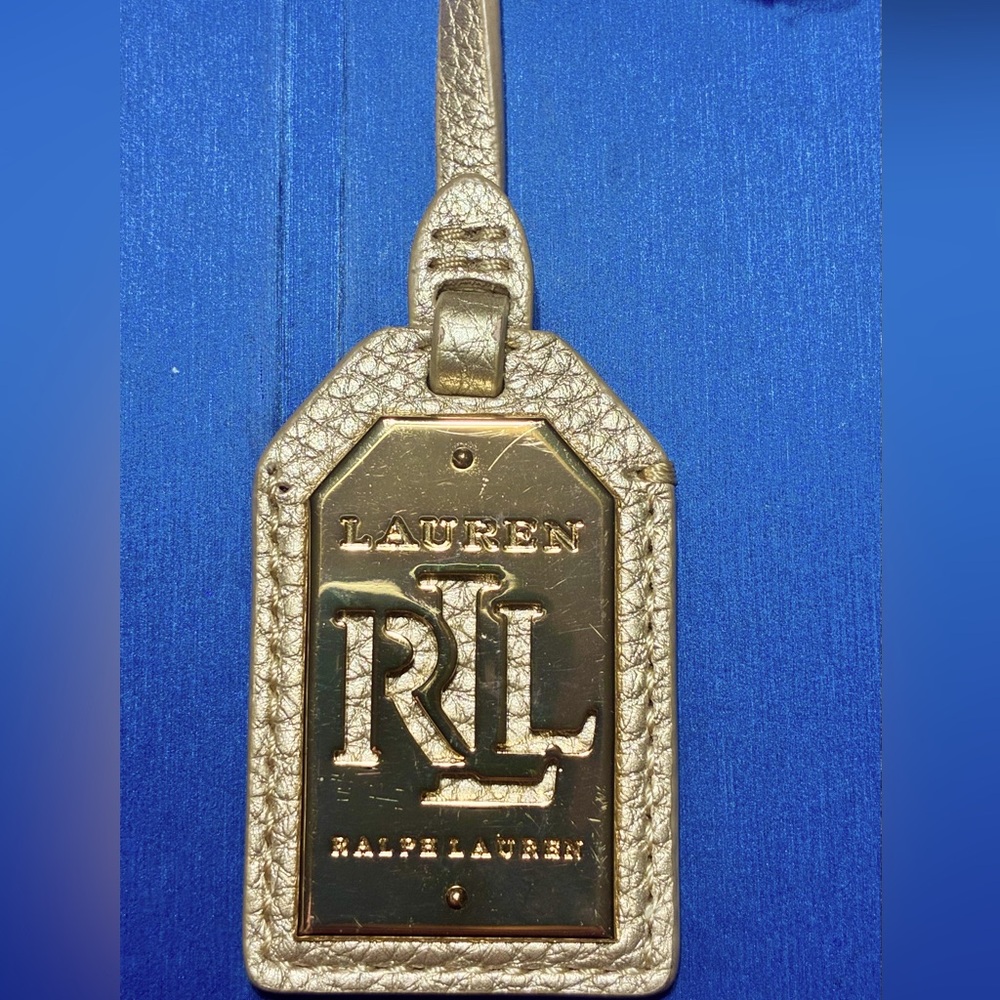 RALPH LAUREN Leather Gold Tone Metal KEY FOB BAG CHARM KEYCHAIN HANG TAG